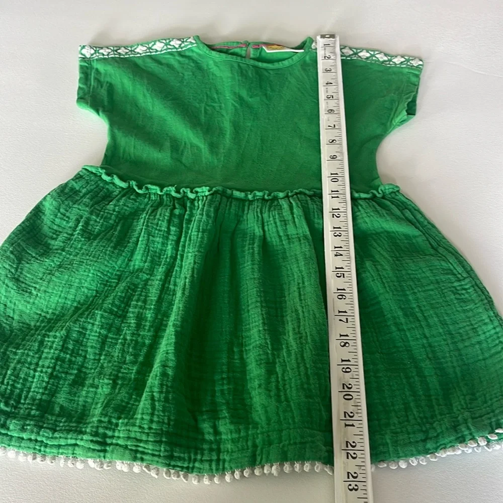 Mini Boden Woven Mixed Texture Dress in Bright Green 100% Cotton Size 4-5Y